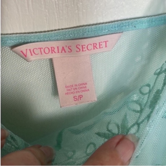Victoria’s Secret Sheer Mini Dress Green Mint Slip Embroidery Eyelets Holiday S - Picture 3 of 17
